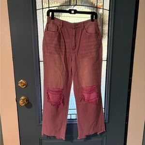Zenana Outfitters Pink Distressed Flare Jeans